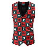 Chaleco Xmiral Hombres Casual Otoño Invierno Navidad Impreso Traje de un solo pecho (3XL, 1Red)